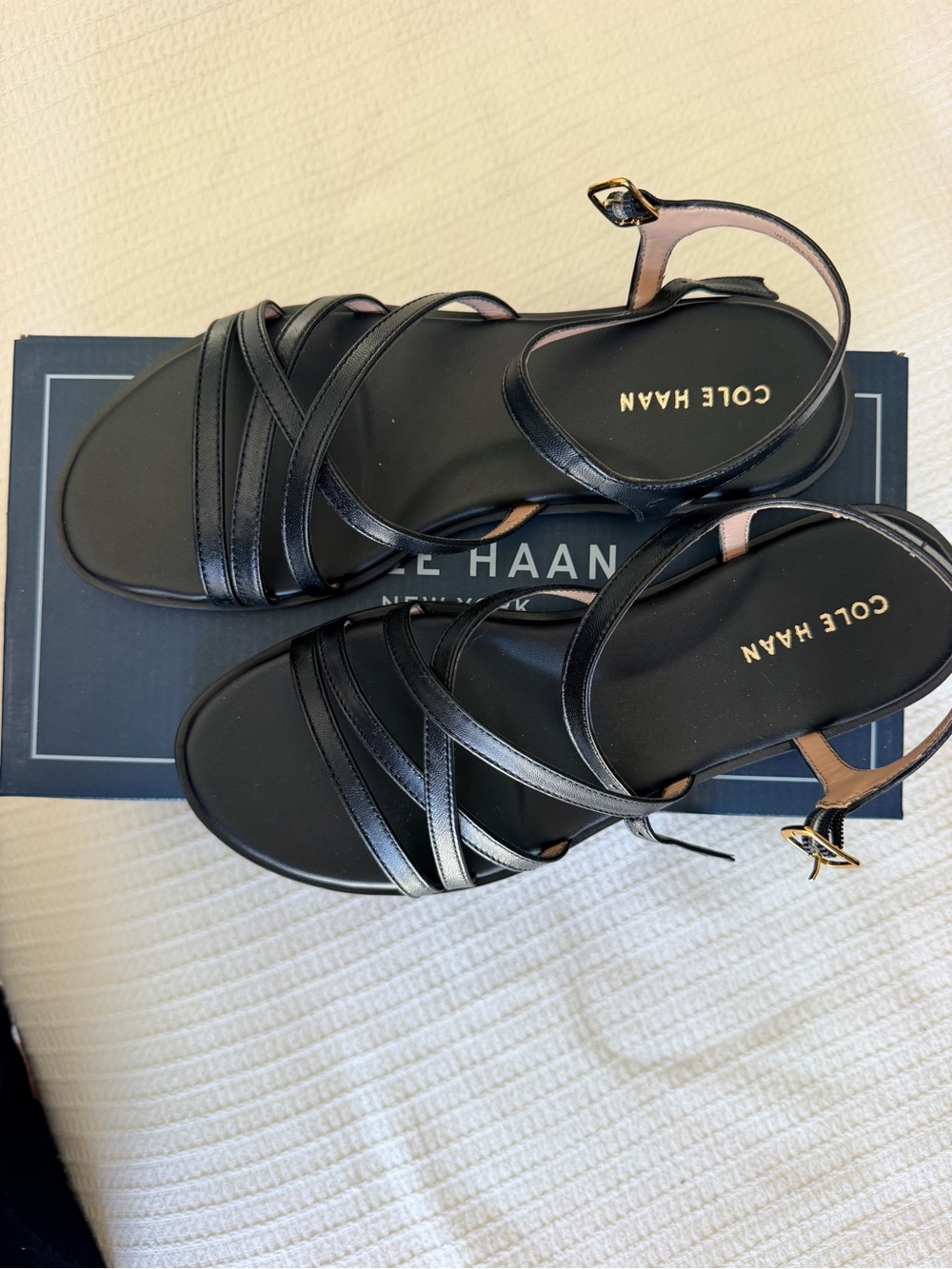 Cole Haan Black Leather Strappy Ankle Strap Sandals